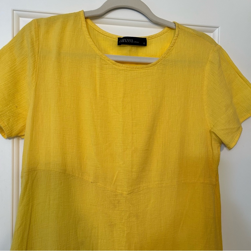 Zanzea Collection Women's XL Butter Yellow Short Sleeve Dress w/ Pockets Cotton - Picture 3 of 8